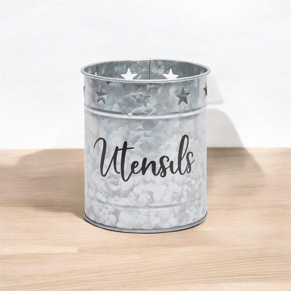 Large Metal Galvanized Utensil Holder for Countertop‎ in Kitchen - TinnLizzie - Picture 1 of 8